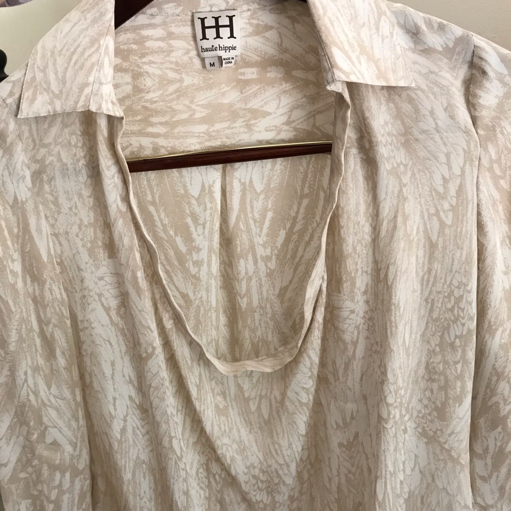 Haute Hippie Silk Cowl Neck Blouse/Tunic
